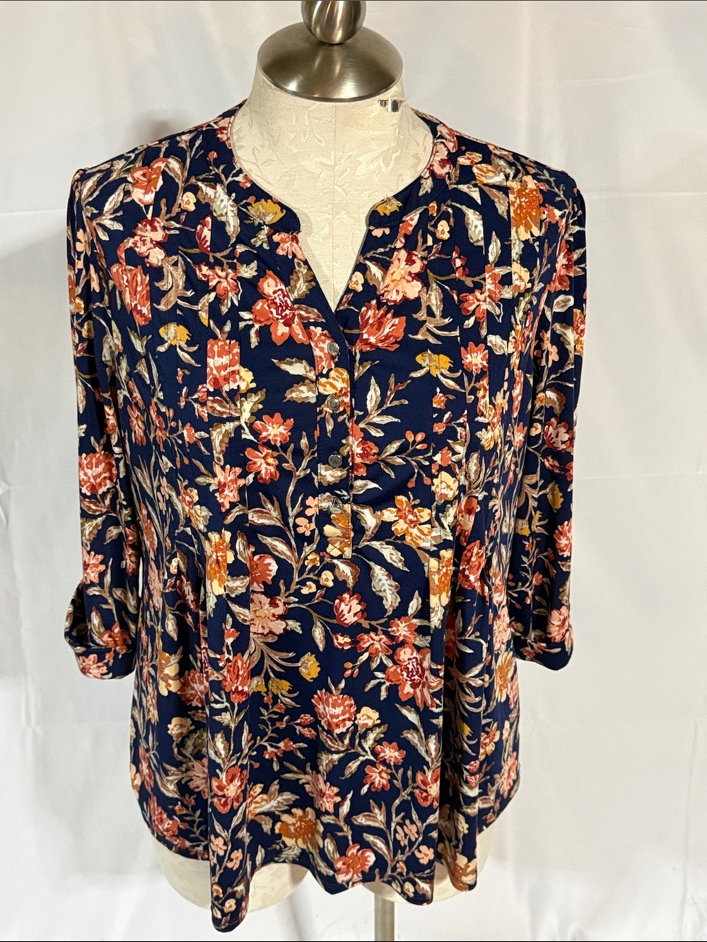 Roz & Ali women’s floral roll up sleeve blouse size 2X .